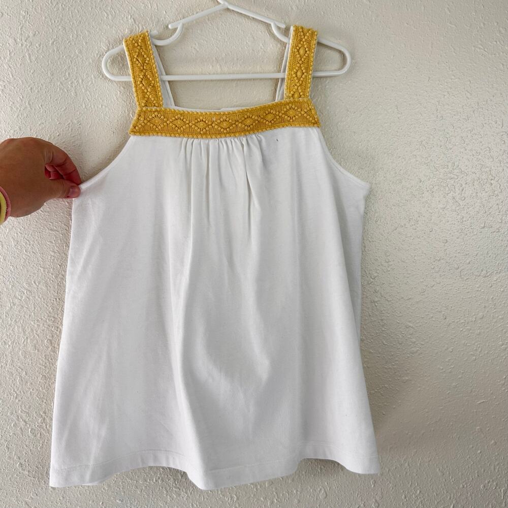 Janie and Jack Girls Tank Top White Yellow Crochet Accent Straps Girls Size 12